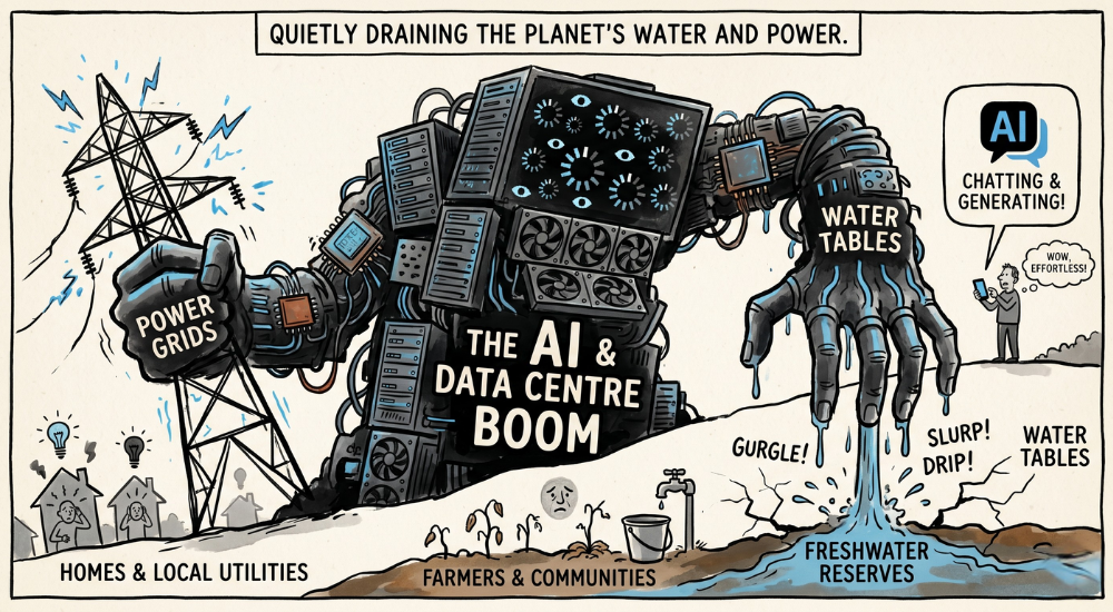 AI, data centres, environmental issues, semiconductors, water, and electricity.